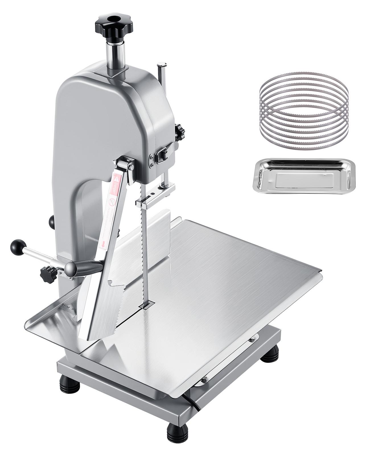 SucceBuy Elektrische Fleischbandsäge 1100 W, Knochenschneidemaschine mit Arbeitsfläche (315 x 460 mm), Schnittstärke (0-110 mm) und 7 Ersatzklingen, geeignet für gefrorenes Fleisch und Schweinefleisch