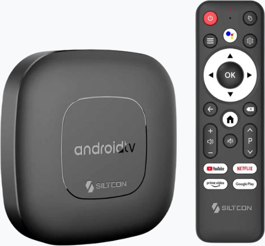 Siltcon® Android TV Box 4K & 8K HDR – Streaming Box - 2.4 & 5 GHz WiFi & Bluetooth – 16GB – Geschikt voor Google TV Streamer & Assistant– Upgrade elke TV naar SmartTV - Geschikt voor 3000+ apps! - Zwart