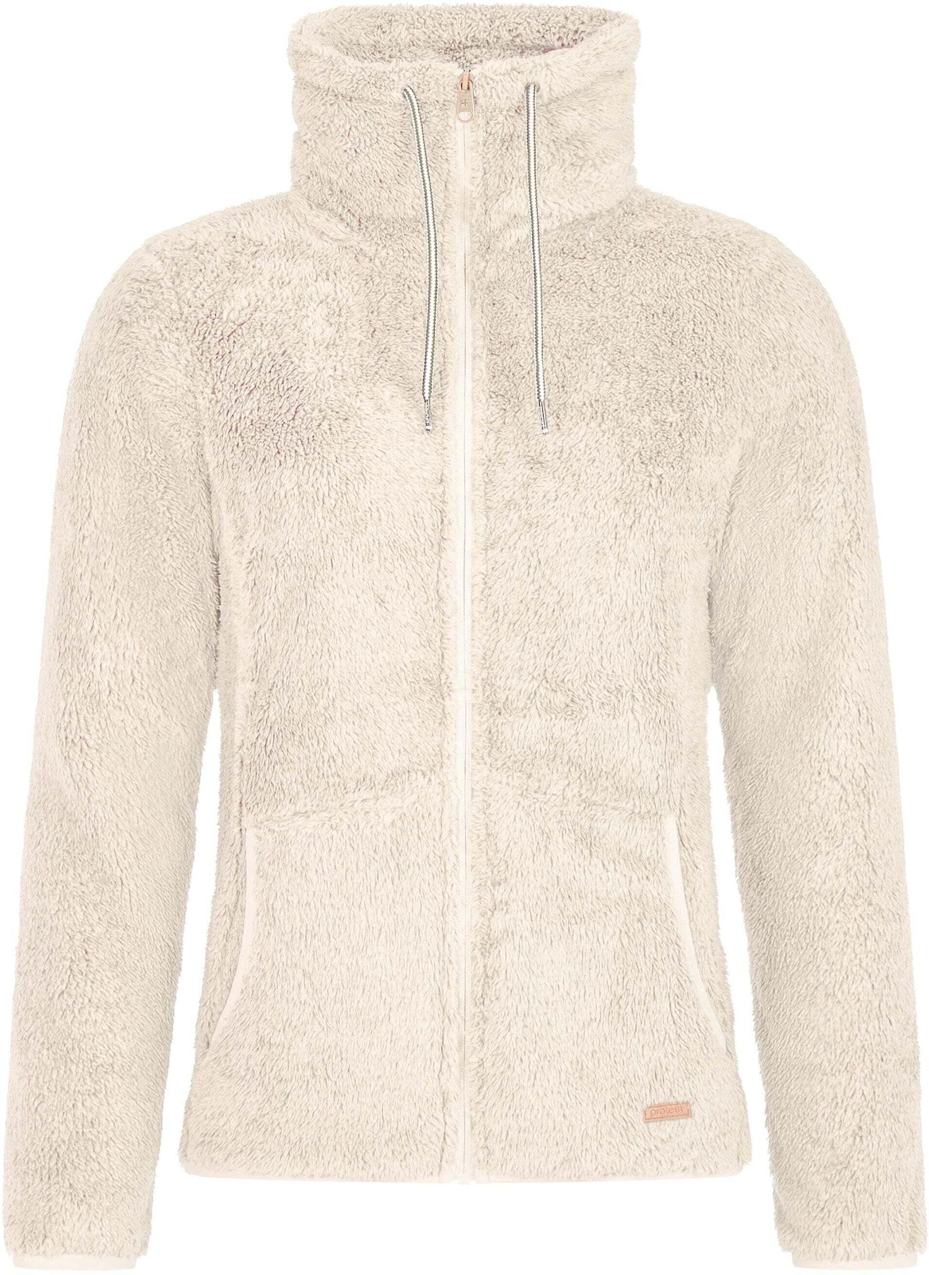 Strickfleece-Pullover PROTEST "Fleecejacke RIRI", Damen, Gr. S, weiss (kitsanftes weiß), Obermaterial: 100% Polyester PES., Pullover Strickfleece-Pullover kitsanftes weiß S