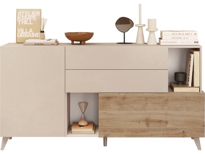 CALICOSY - Sideboard 2 Türen, 2 Schubladen, 2 offene Fächer und 2 Regale B181 cm - MALA
