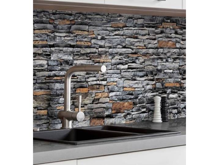 MyMaxxi Küchenrückwand selbstklebend - Matte, 0,4 mm Premium Spritzschutz Folie als günstige Alternative zu Glas, einfache Montage & leichte Reinigung - Motiv: Mauer Schiefer Stein 280 x 60 cm
