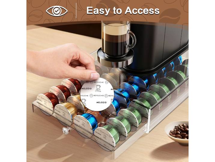 Boîte de rangement en acrylique pour capsules de café, lot de 40 supports pour capsules Nespresso Vertuo, boîte à tiroirs en plastique, support pour dosettes de café