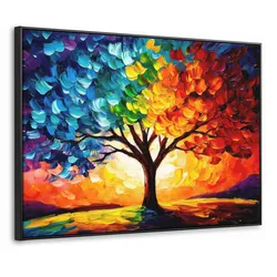 LEINWAND Bilder mit Rahmen - Baum - Kunst - Natur - Sonnenuntergang - 100x70