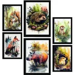 POSTER Set Mit 6 Lebewesen Illustrationen Von Tieren In Naturlandschaften A3 & A4 Rahmenlos