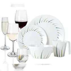 Moritz Melamin Geschirr-Set 4 Personen Limon Design 16 Teilig + 16 Gläser Wasser Weingläser Champagner Tafelgeschirr Picknick BBQ Kochgeschirr