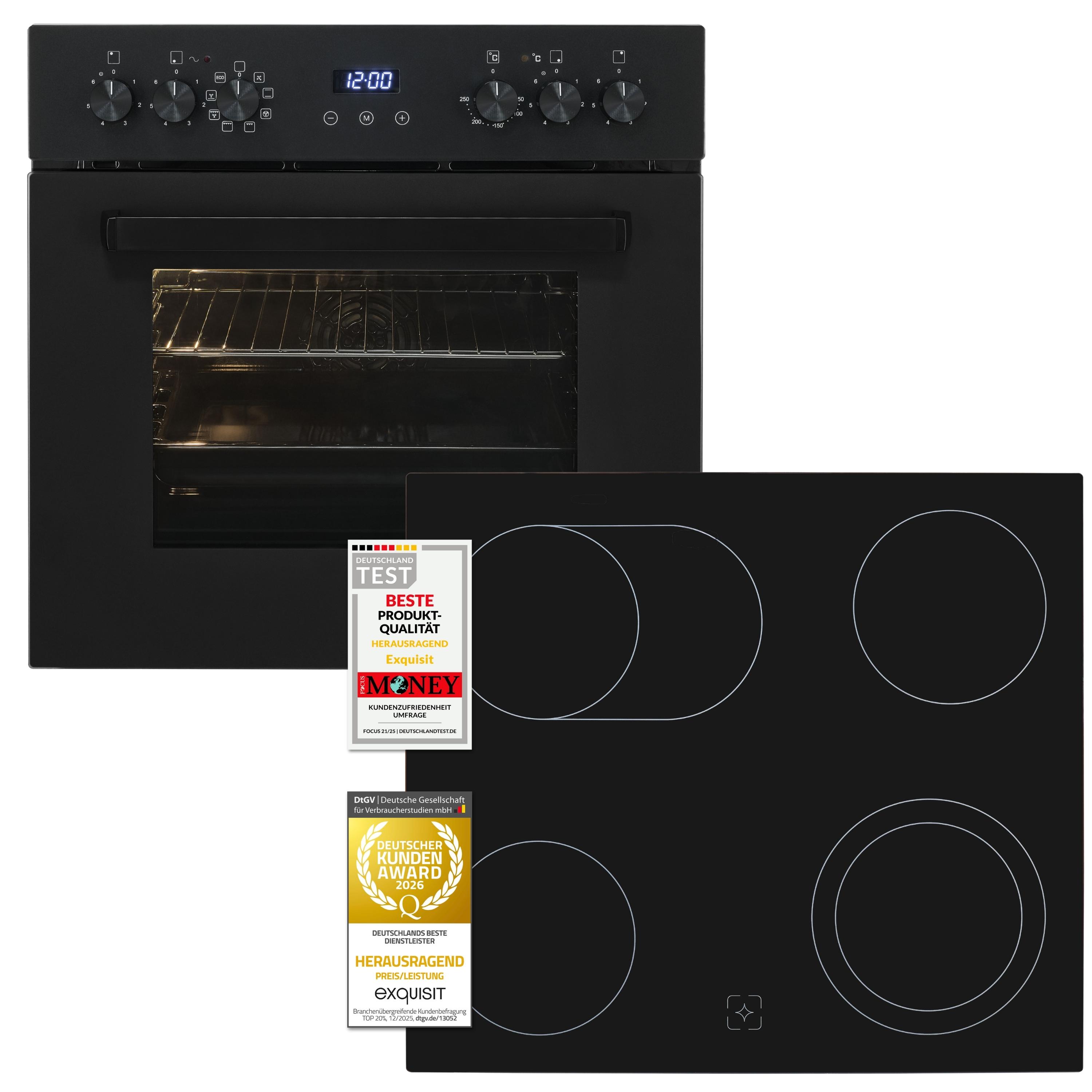 EHE367-HBZ-120 mattschwarz Einbauherd-Set - Energieklasse A, perfekte Passform & modernes Design für Ihre Küche (59,5 x 59,5 cm)