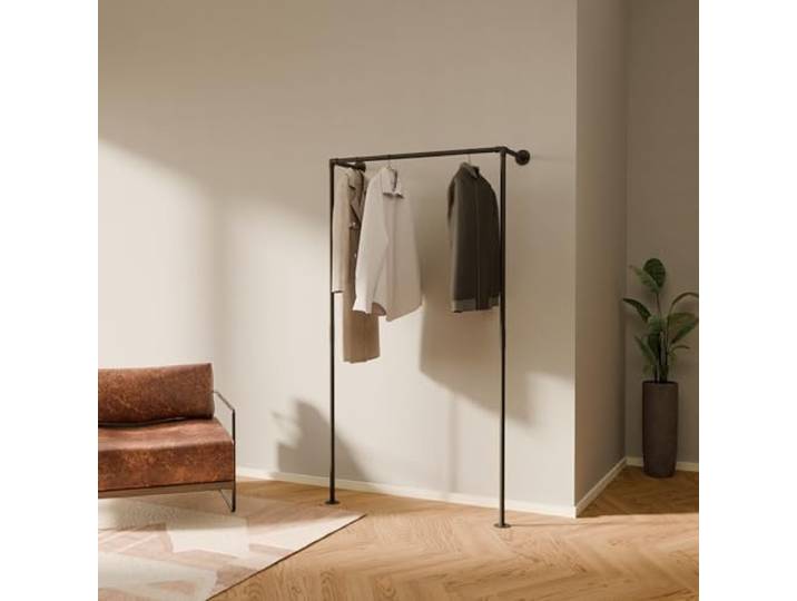 pamo Kleiderstange Wandmontage – 105 cm 193 cm 120 kg Traglast Offener Kleiderschrank Schwarz I Pulverbeschichtet I Stoß- & Kratzfest I Kleiderschrank System Montage in 15 Min