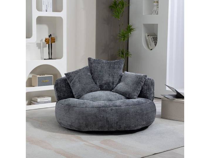 Gros Pouf Canapé Pouf Fauteuil Canapé pour Les Paresseux avec 3 Coussins pour Chambre Salon ou cinéma Maison (Grise-Chenille)