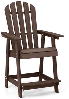 Costway HDPE Patio Chair with Armrest and Footrest for Indoor Outdoor-Brown