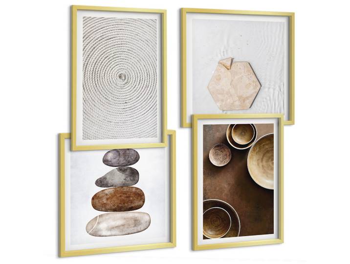 Tulup Bilder SET 4er Set - 50x50 cm & 40x60 cm Goldrahmen - Texturen in der modernen Kunst, Goldfarben, Kunststoff, Rechteckig, 50x50 cm, Fotografie, Bilder & Rahmen, Bilder