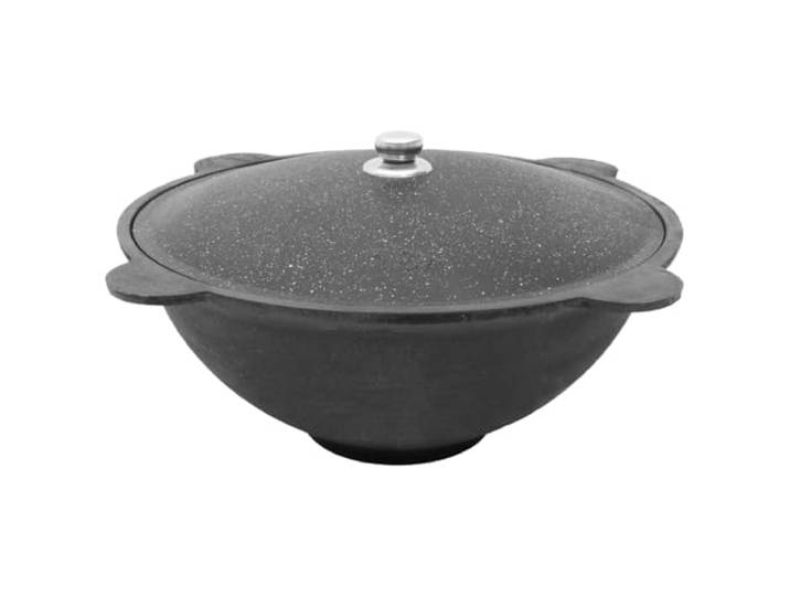 FlameFusion Kazan Topf aus Gusseisen mit Deckel, für Utschak geeignet, Outdoorküche Gulasch Kanone Kasan (16 Liter - flacher Boden)