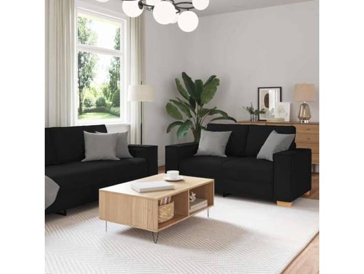 HEFZGDB 2-TLG. Sofagarnitur mit Kissen Schwarz Stoff, Weiches Polyestergewebe für Atmungsaktivität und Strapazierfähigkeit, Robustes Holz- und Metallgestell für Stabilität, Breite