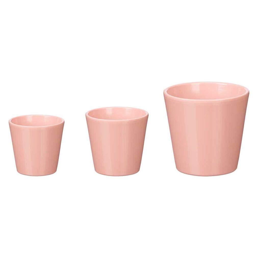Ibergarden Set 3 konische Blumentöpfe 14 17 22cm rosa matt (22.50 x 22.50 x 21 cm) (58132900)
