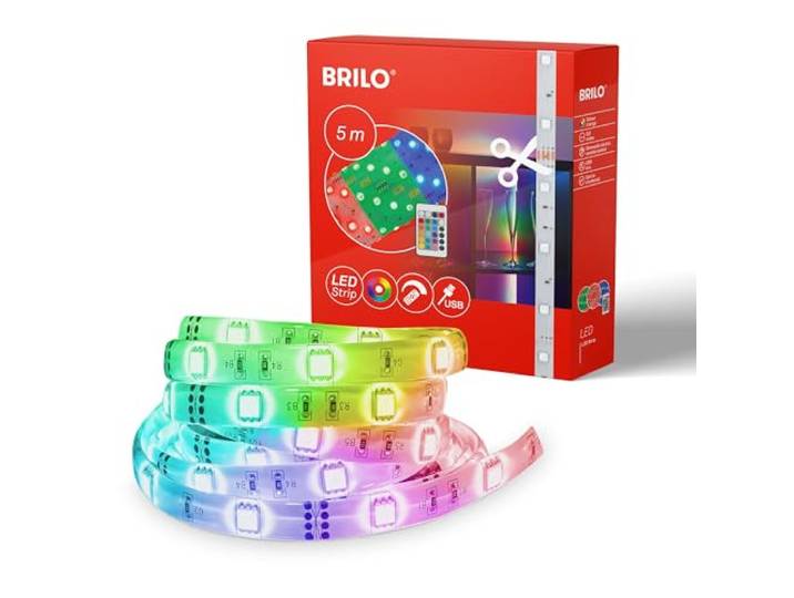 BRILONER - RGB LED Strip 5m, LED-strip licht, kleurverandering, lichtketen, afstandsbediening, LED-lint, LED-strip, LED-bar