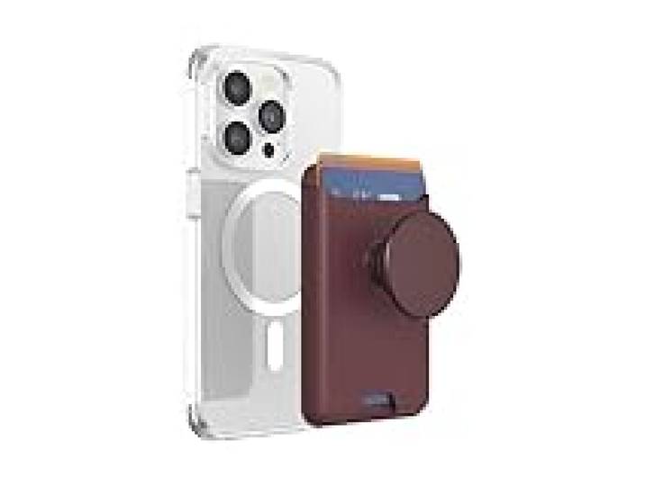 PopSockets Portefeuille Porte-Cartes de téléphone avec préhension Extensible, Compatible avec Chargeur sans Fil, Compatible avec MagSafe – Rouge-Brun (Sang-de-bœuf)