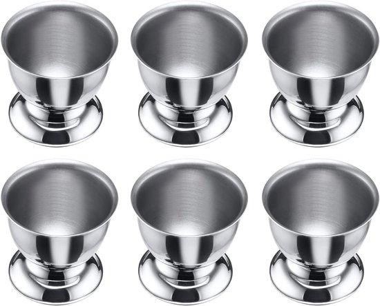 Set van 6 stapelbare eierdopjes van roestvrij staal - Zilver