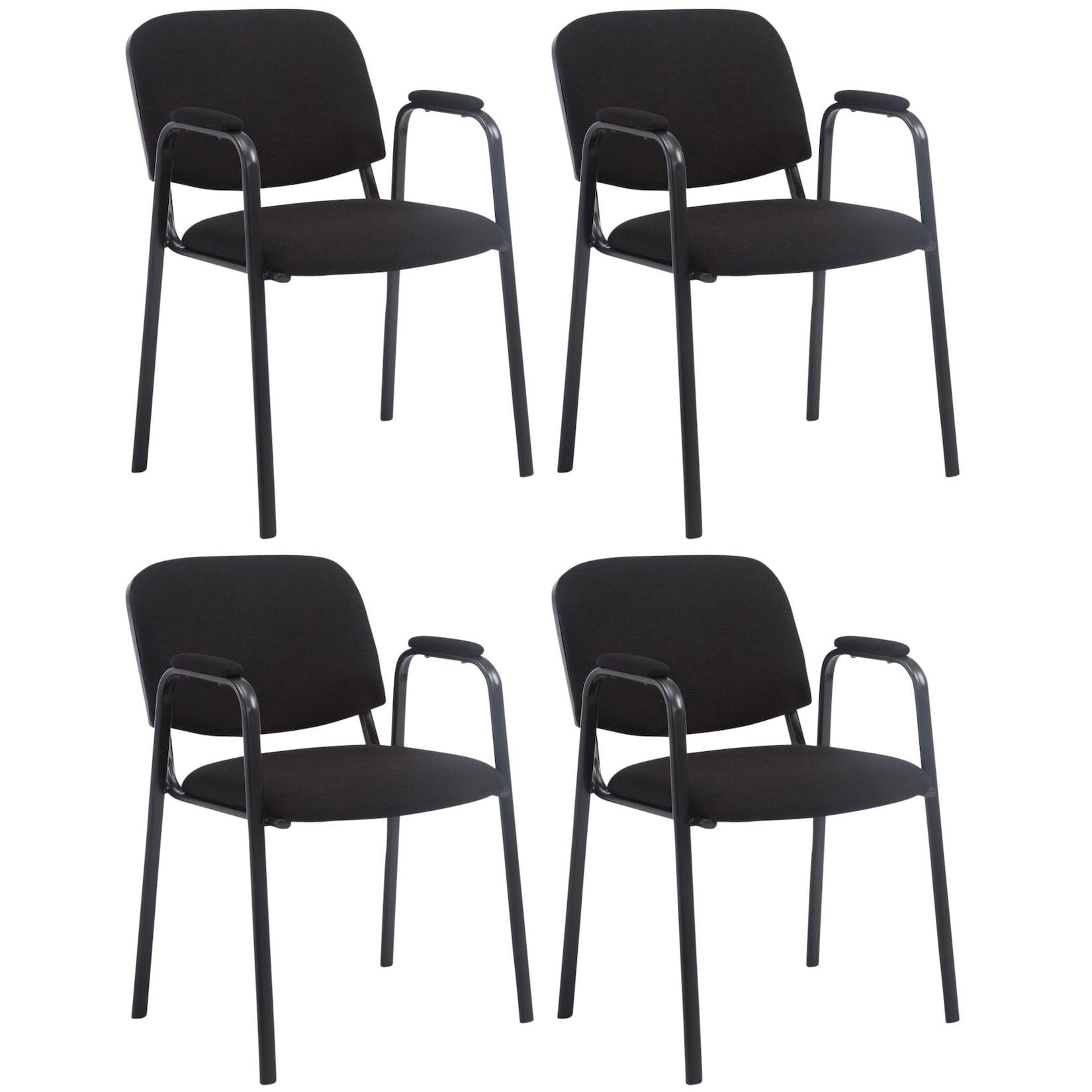 CLP Stapelstuhl 4er Set mit Armlehnen gepolstert Ken Pro, Konferenzstühle Stoffbezug stapelbar, Metallgestelle schwarz stabil bis 150 kg