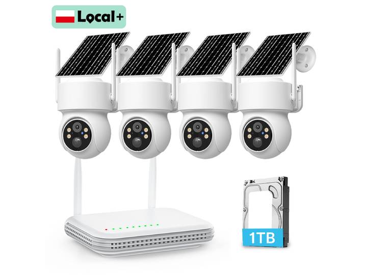 Kit de 4 caméras solaires WIFI avec détection humaine PIR, système de surveillance vidéo PTZ pour la sécurité domestique, incluant une base domestique iCsee