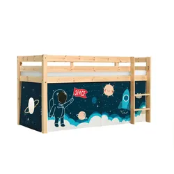 KINDERBETT Karolina 210x114x106 Massivholz Natur Textilset Rakete