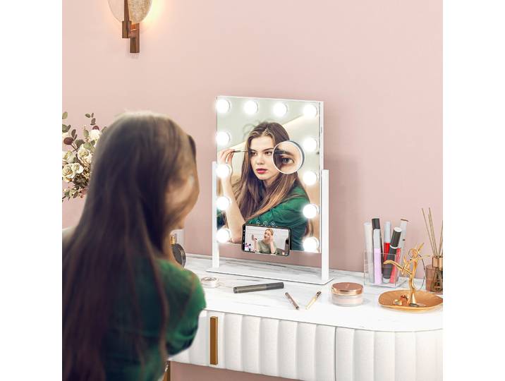 HOMCOM Miroir LED Maquillage Dimmable USB 37x46cm Blanc