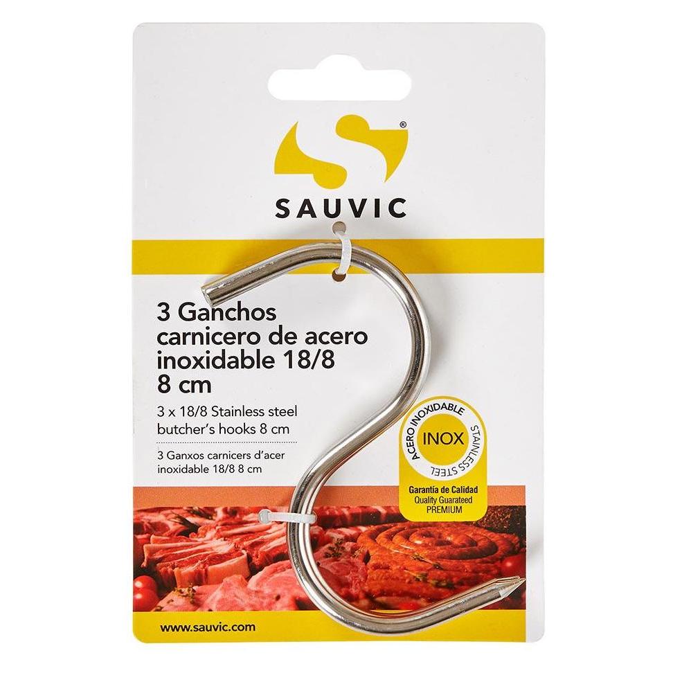 Sauvic Fleischerhaken aus 18/8 Edelstahl, 8 cm lang, Blisterpackung mit 3 Stück (34785595)