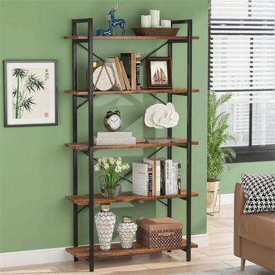 DEVERA Industrial 5-Shelf Bookcase with X-Brace