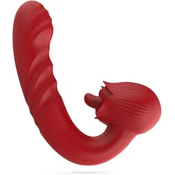 Crushious, Vibrator, Osiria - Thrusting and Licking Rose Vibrator - Red
