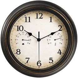 IvoQ Außenuhr Wasserdicht - Mit Thermometer & Hygrometer - Leises Uhrwerk - Vintage Wanduhr - Ø 30 cm