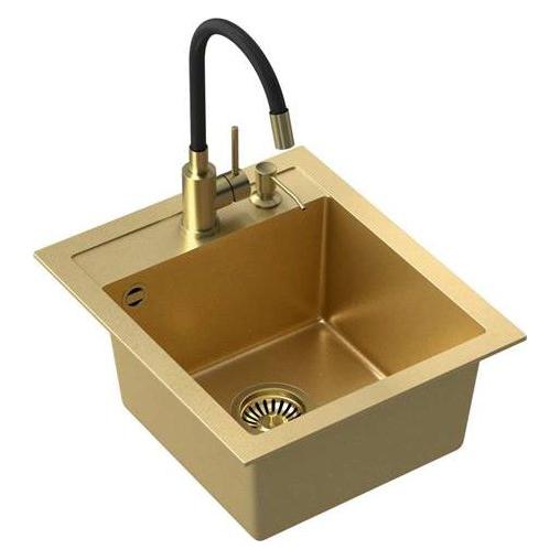 Steiner ART JOHNNY 100 (43x50x20,3) Steingran Art Gold with hand siphon, Maggie tap and dispenser - gold (500 mm, 430 mm) (39221000)