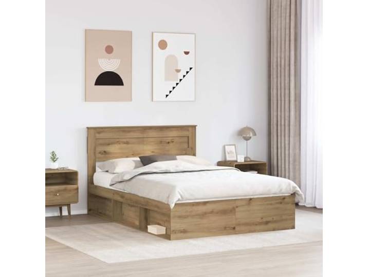 KTHLBRH Bettgestell Eiche 140 x 190 cm Modernes Design, klare Linien, rechteckige Form, Holzrahmen