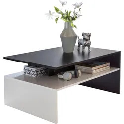 COUCHTISCH Schwarz/Weiß Holz mit Ablage 90x43x60cm, Modern Eckig Groß Hoch