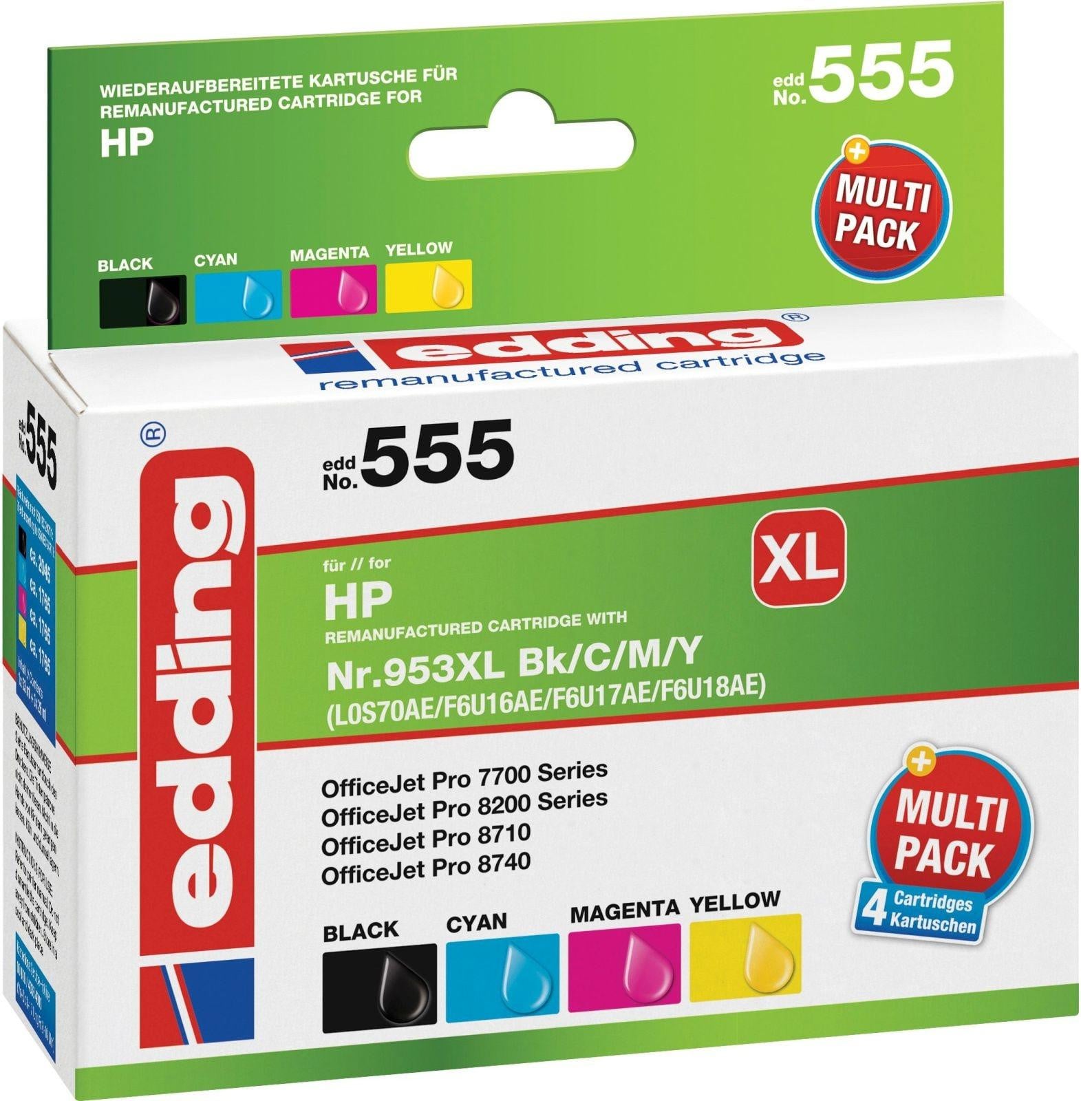 Edding EDD-555 Inktpatronen multipack - Zwart, Cyaan, Magenta, Geel