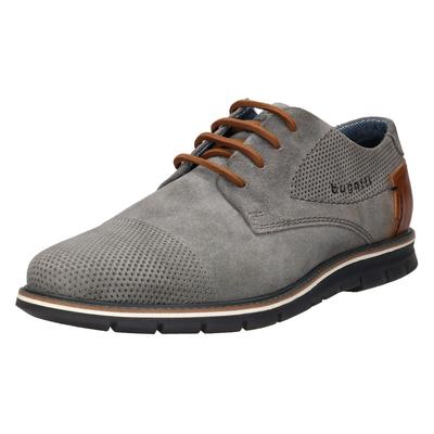 Schnürschuh BUGATTI, Herren, Gr. 42, Textil, grau (grau used), Veloursleder, used, Schuhe Schnürschuh, Freizeitschuh, Halbschuh, Sneaker mit Ziernähten