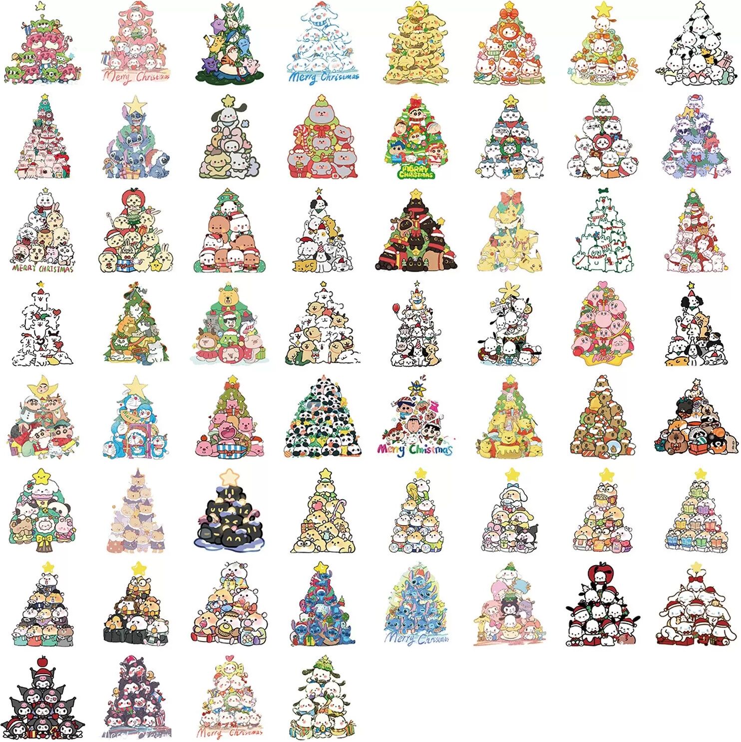 INF 60 Stück Weihnachts-Cartoon-Sticker zum Stapeln - Wasserdichte PVC-Aufkleber für DIY-Dekoration