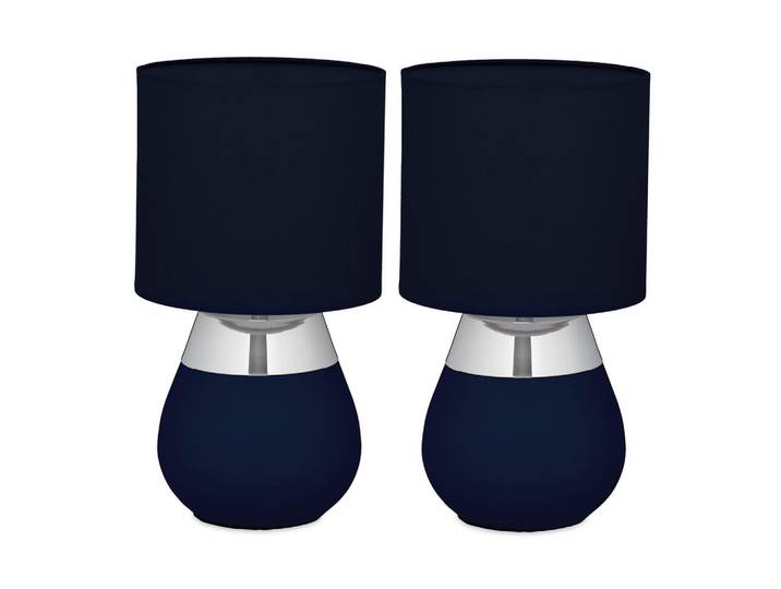 Relaxdays Tischlampe Blau 2er-Set, Dunkelblau, Kunststoff, Metall, Rund, E14, 18x32x18 cm, Lampen & Leuchten, Innenbeleuchtung, Tischlampen