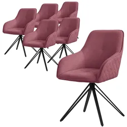 ML-Design Esszimmerstühle 6er Set Altrosa Textil, drehbar mit Armlehne, 360° Drehstuhl Polsterstuhl Esszimmer