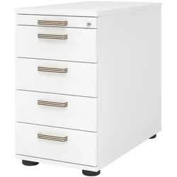 bümö Schreibtisch Schrank abschließbar, Schubladenschrank Holz in weiß, Container mit Schubladen - Schubladen Schrank Büro, Schreibtisch Container