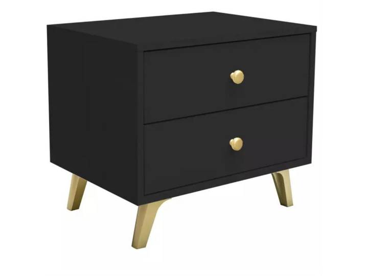 Beautysofa Nachttisch Solea mit 2 Schubladen, Schwarz, 54x48x41 cm, Schlafzimmer, Nachtkästchen