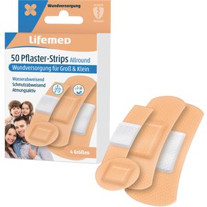 Lifemed Pflaster Allround, 50 Strips, wasserfest, atmungsaktiv, 4 Größen