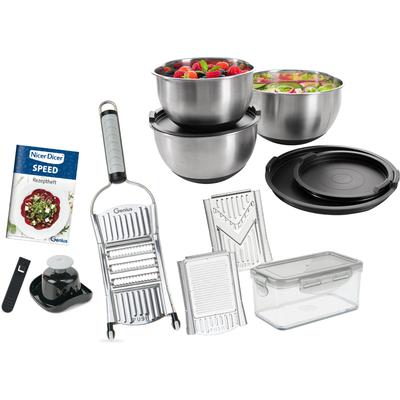 Zerkleinerer GENIUS "Edelstahl-Schüsseln inkl. Nicer Dicer Speed, Set 15-tlg.", schwarz, Zerkleinerer, zum Aufbewahren, Zubereiten und Transportieren von Speisen