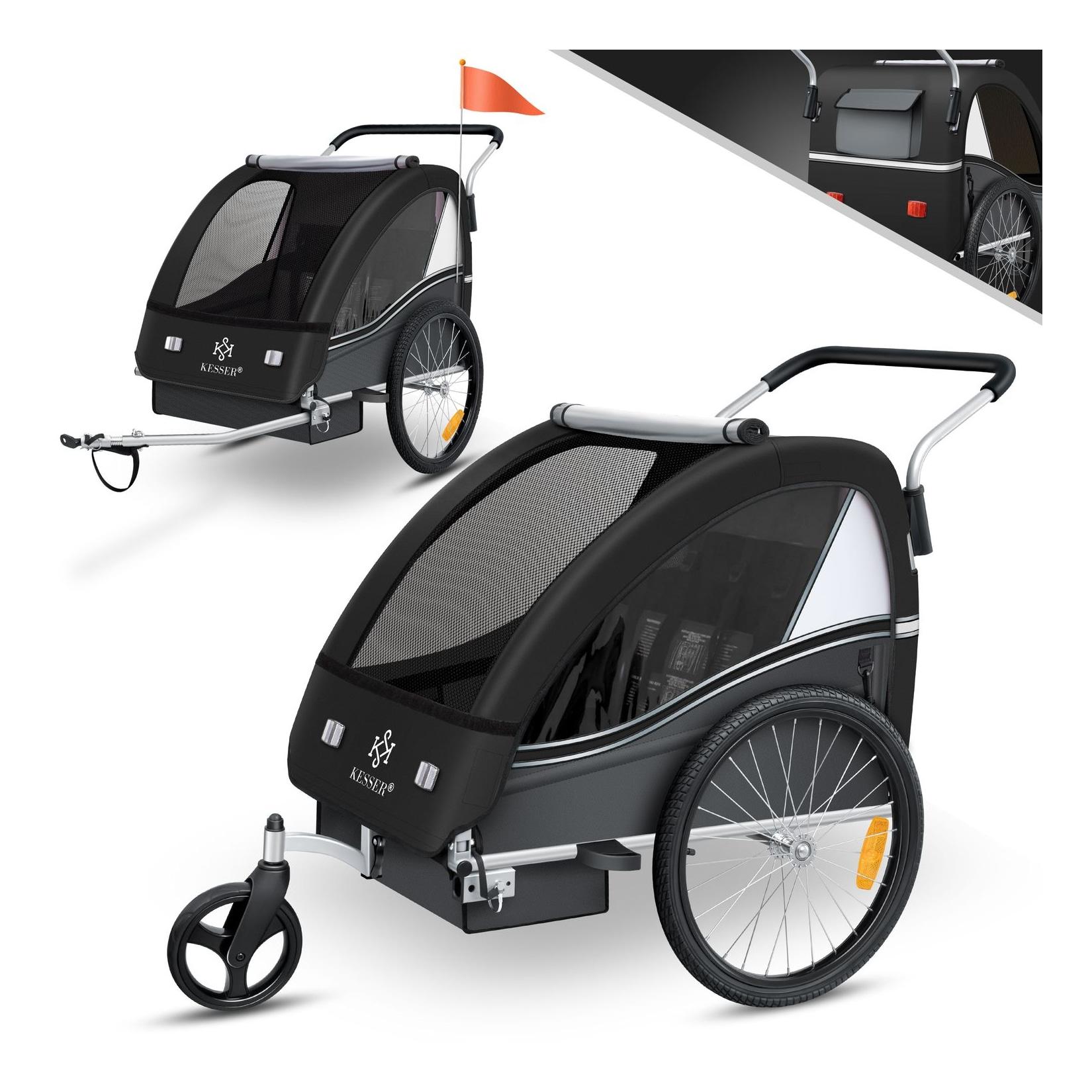 KESSER® Kinderanhänger Fahrradanhänger Sport-RX 2 in 1 Joggerfunktion Kinderfahrradanhänger + 5-Punkt Sicherheitsgurt 360°-Vorderrad Jogger Buggy Fahrrad Anhänger für 1 bis 2 Kinder max. 40kg
