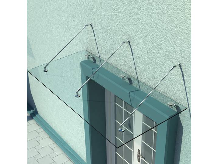 HOMCOM Auvent Marquise de Porte d'Entrée Verre Trempé Transparent Design 200 X 90cm