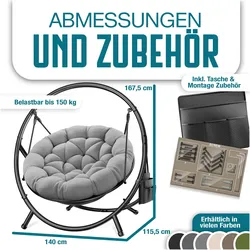Kesser, Hängesessel, Hängesessel Hängestuhl mit Kissen und Seitentaschen (150 kg)