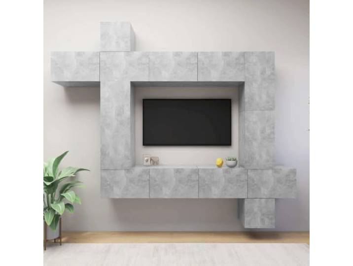 HEFZGDB 9-TLG. TV-Schrank-Set Betongrau Holzwerkstoff mit modernem Design und großem Stauraum für Ihr Wohnzimmer, robuste Hängeschränke Wandmontage Aufbewahrung