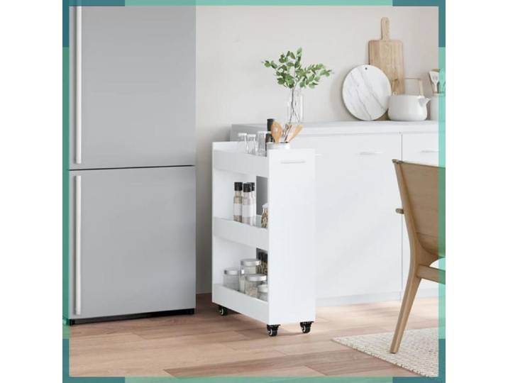 Armoire avec roues - 840415 - blanc - bois d'ingénierie - 4 roues (2 avec freins)