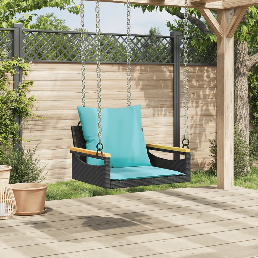 vidaXL Balancelle avec coussins noir 63x62x40 cm résine tressée