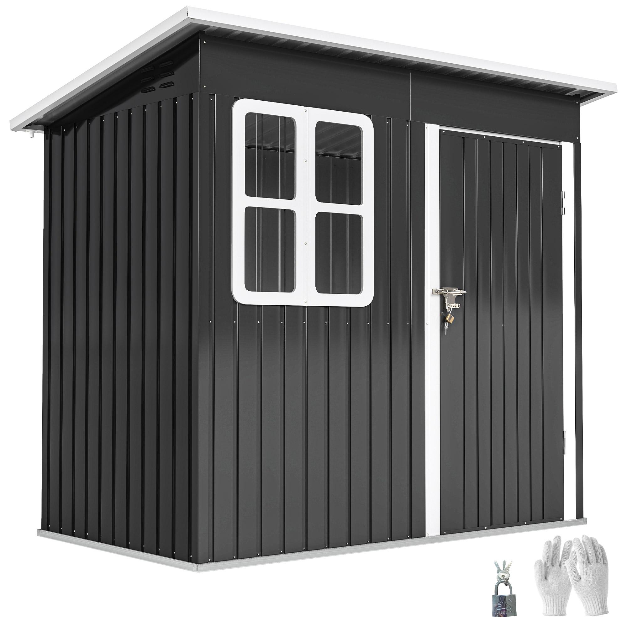 Gartenschuppen, Gartenhaus mit Fenster, verschließbare Tür, für Garten, Terrasse, Stahl, 221L x 133B x 190H cm, Grau