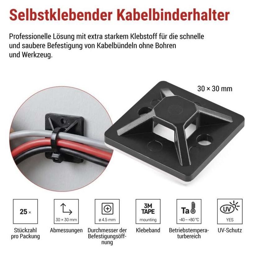 Emos Selbstklebende Basis 30×30, schwarz, 25 Stk (70415923)