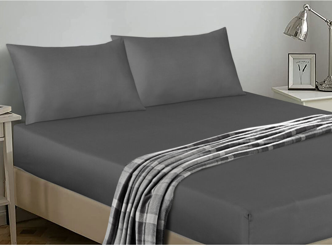 Ebern Designs Egyptian Cotton Flat Sheet, Soft Breathable Bedding for Bedroom Charcoal Single (3')