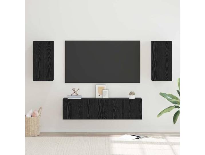 HEFZGDB Wandmontierter TV-Schrank-Set 4 Stück Schwarz Eiche 60x30x30 cm mit rustikalem Design und mattem Finish für Wohnzimmer Aufbewahrung